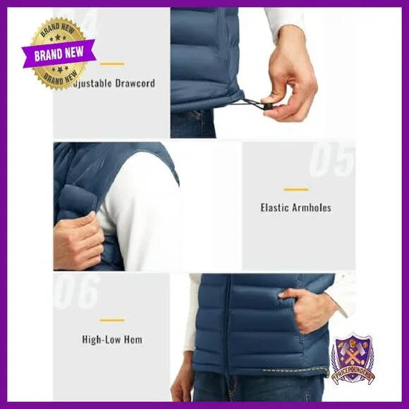 Men's Lightweight Puffer Vest with 5 Pockets, Water-Resistant, Full Zip - Picture 7 of 8